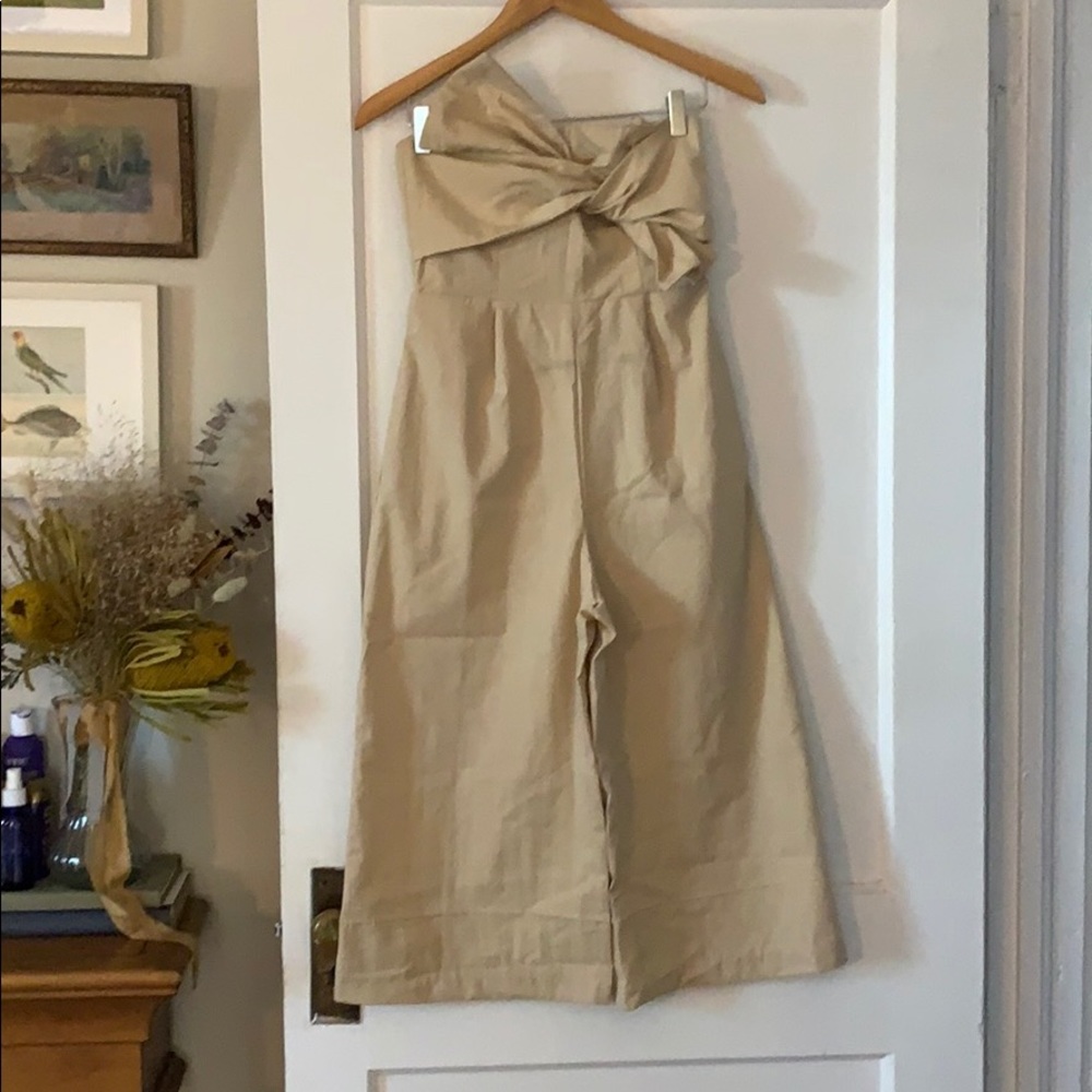 SOLD Tan sleeveless wide leg romper